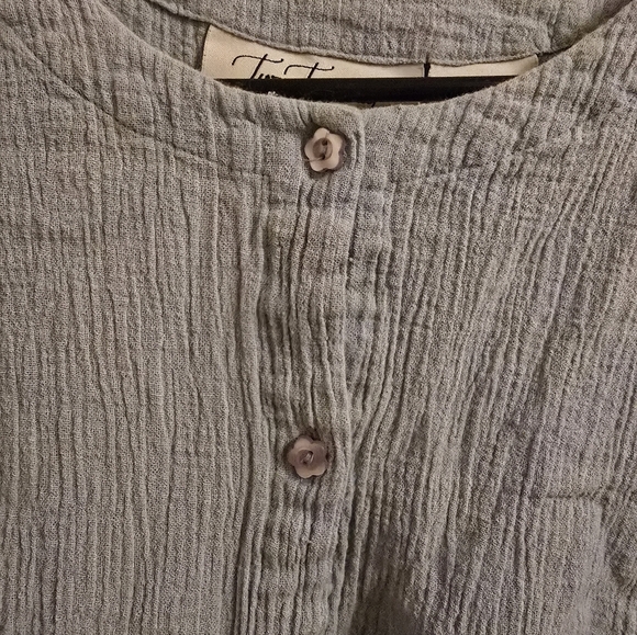 Light blue cotton button-up blouse by Two-Twenty. Size L, fits like a medium. - Picture 2 of 4